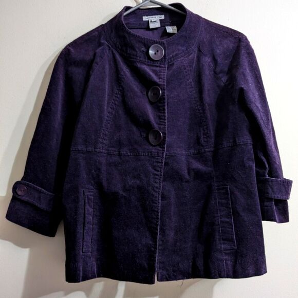 JP Evolution corduroy cotton eggplant color 3/4 length sleeve  jacket size s - Picture 1 of 8